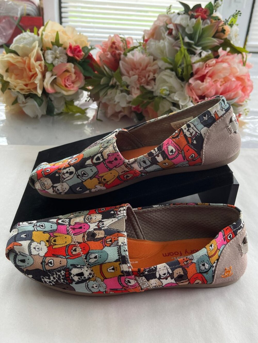 BOBS Skechers Plush Wag Party Dog Print Memory Foam Flats Multicolor Size 7